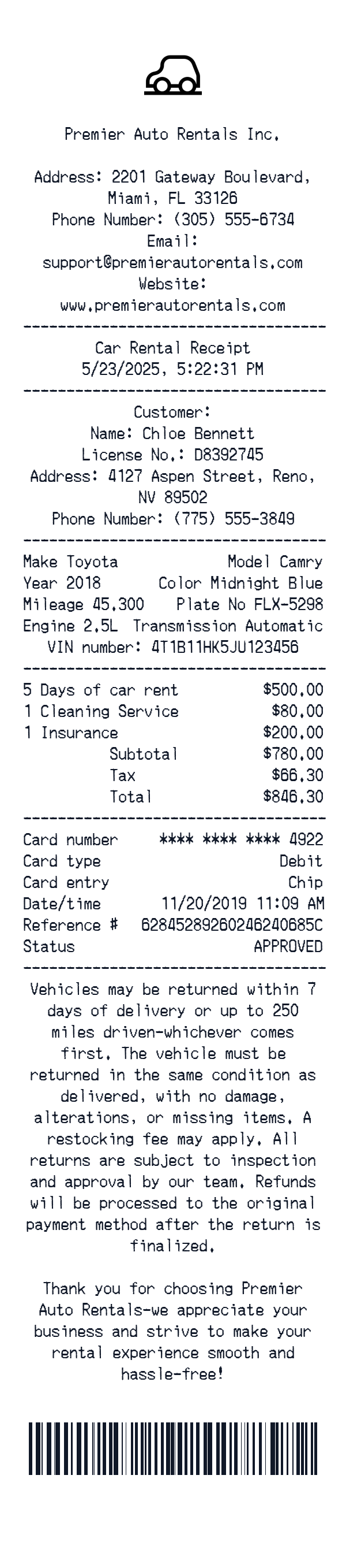 Generate Car Rental Receipt thumbnail