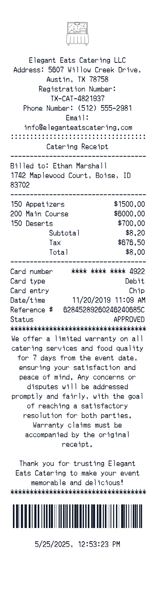 Generate Catering Receipt thumbnail