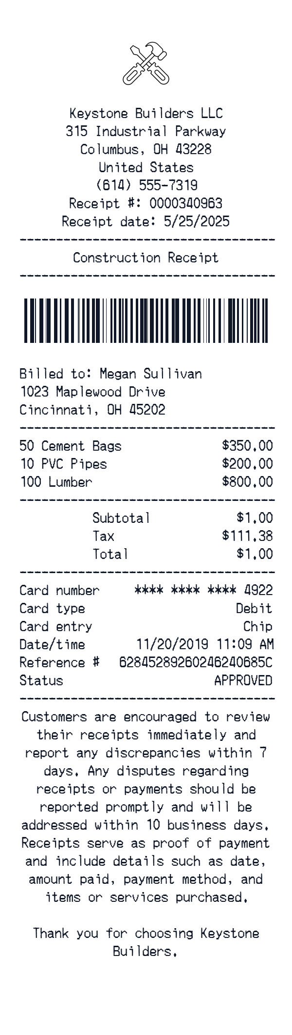 Generate Construction Receipt thumbnail