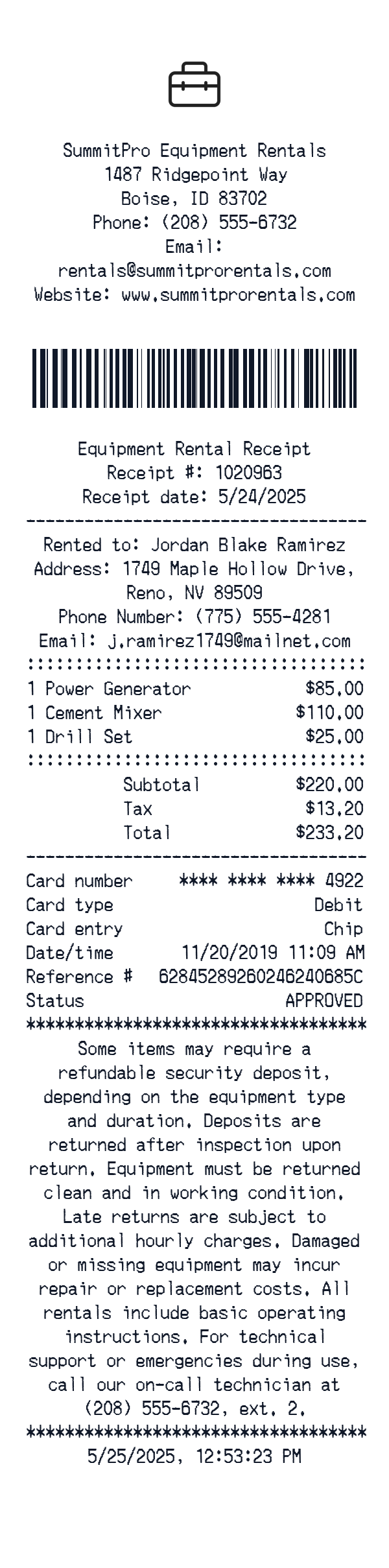 Generate Equipment Rental Receipt thumbnail
