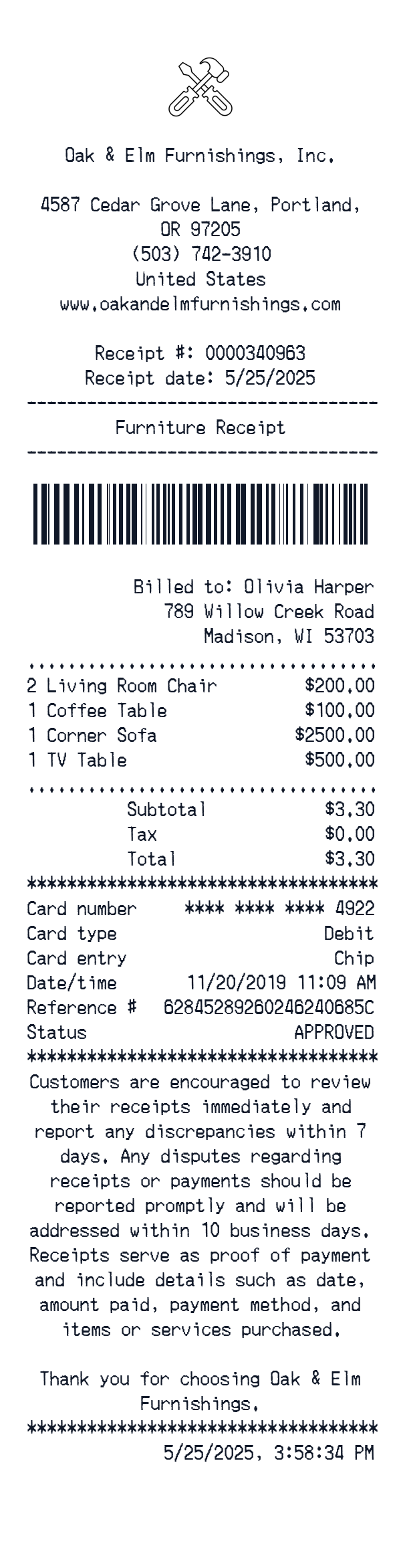 Generate Furniture Receipt thumbnail