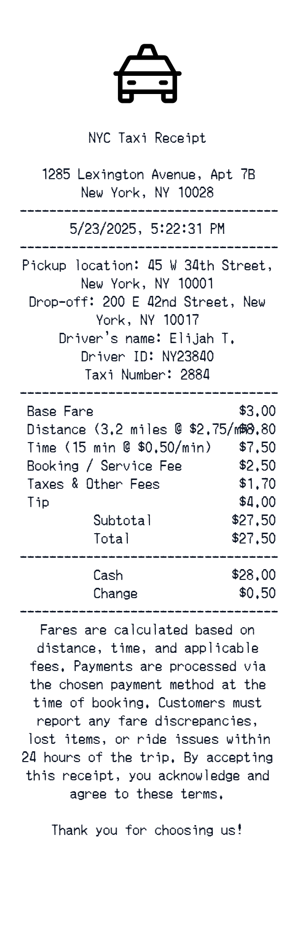 Generate NYC Taxi Receipt thumbnail