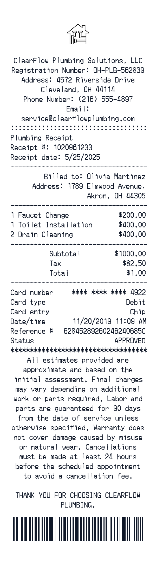 Generate Plumbing Receipt thumbnail