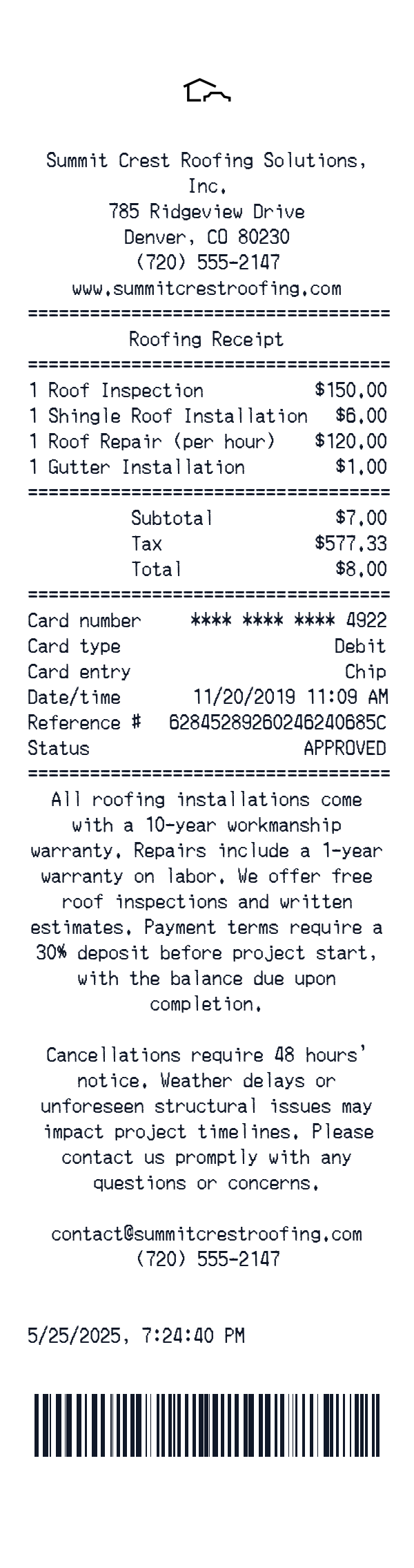 Generate Roofing Receipt thumbnail