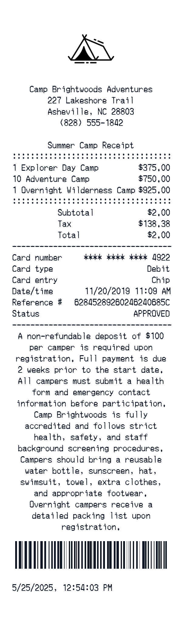 Generate Summer Camp Receipt thumbnail