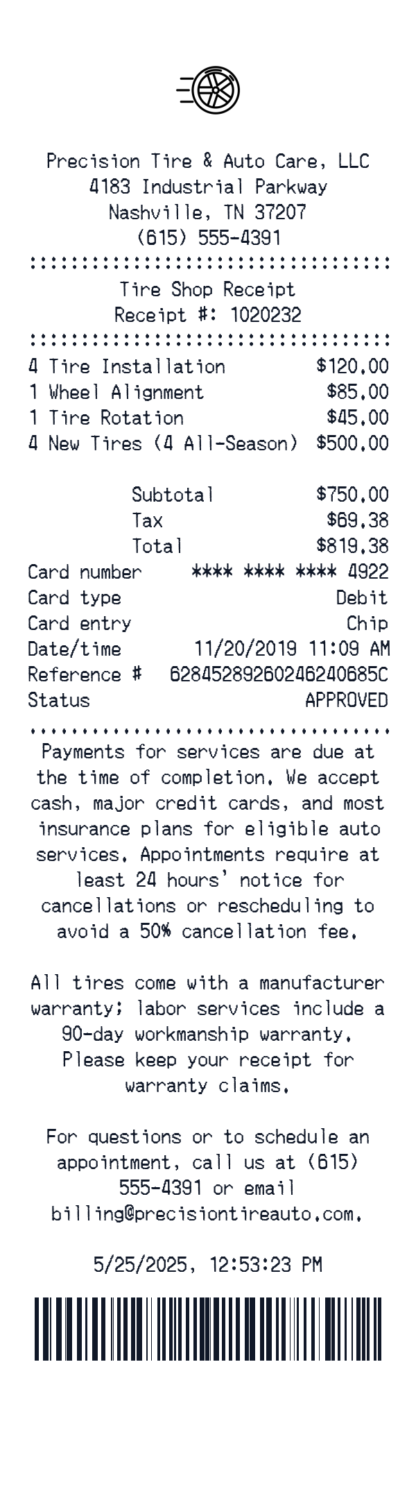 Generate Tire Shop Receipt thumbnail